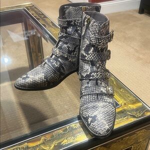 J. Crew Black and Gray Snakeskin Ankle Boots